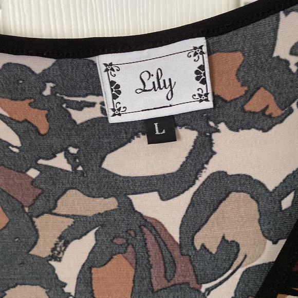 Lily Neutral Animal Print Women’s Dress Cap Sleeve Size L Defined Waist - Picture 4 of 7